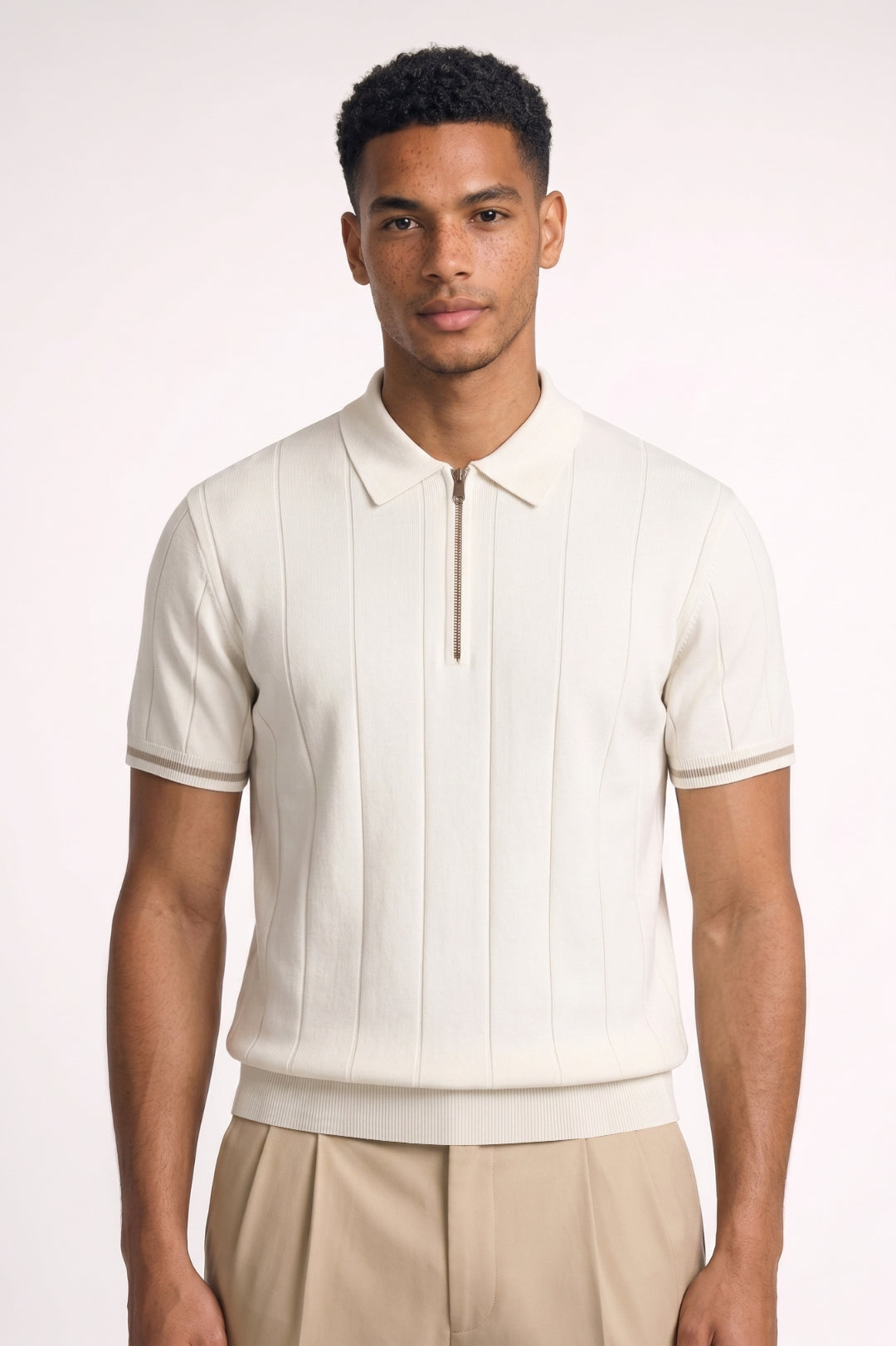 Polo Heren - Half Zip Korte Mouw met Geribbelde Structuur | Casual