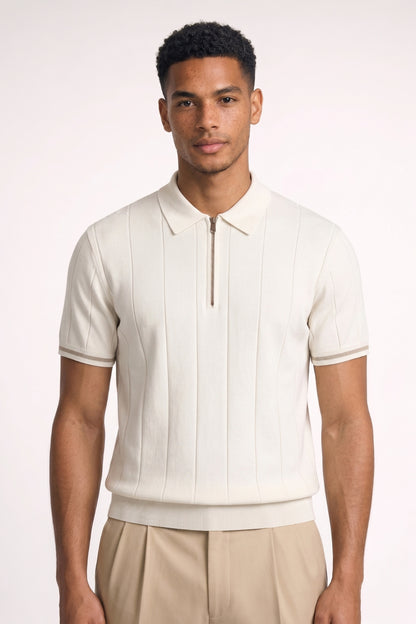Polo Heren - Half Zip Korte Mouw met Geribbelde Structuur | Casual