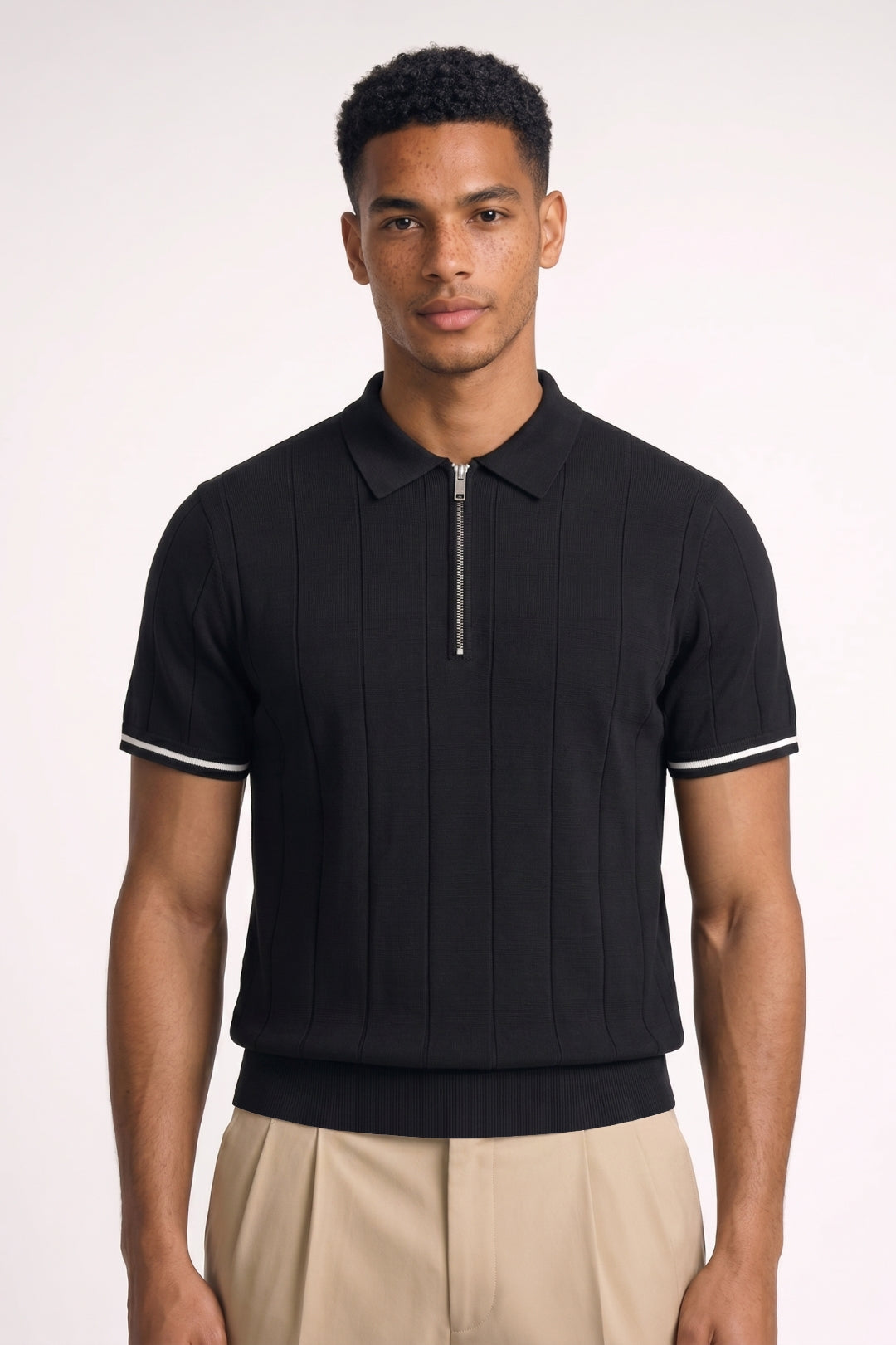 Polo Heren - Half Zip Korte Mouw met Geribbelde Structuur | Casual