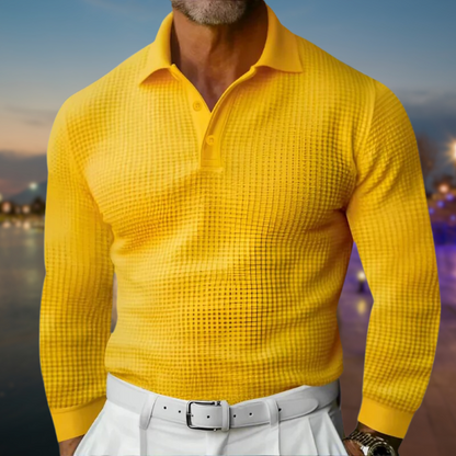 T Shirt Heren - Rekken Fit Polo met Lange Mouwen en Wafeltextuur | Elegant