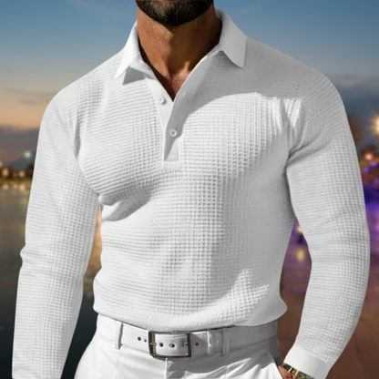 T Shirt Heren - Rekken Fit Polo met Lange Mouwen en Wafeltextuur | Elegant