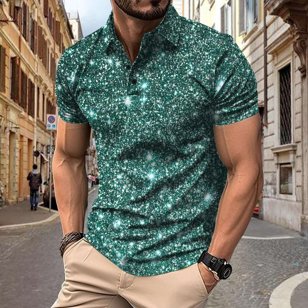 Polo Heren - Slim Fit met Korte Mouwen en Glitterprint | Trendy