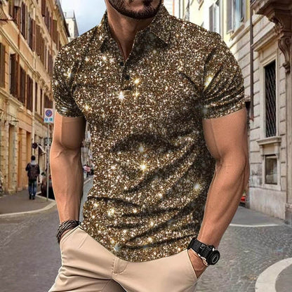 Polo Heren - Slim Fit met Korte Mouwen en Glitterprint | Trendy