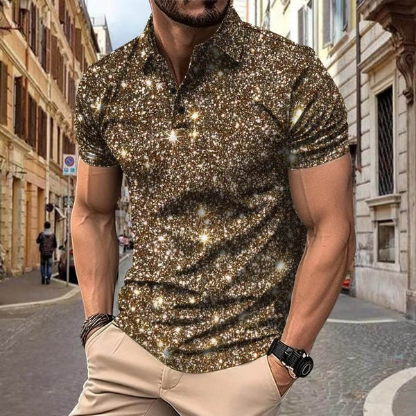 Polo Heren - Slim Fit met Korte Mouwen en Glitterprint | Trendy