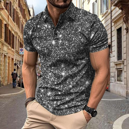 Polo Heren - Slim Fit met Korte Mouwen en Glitterprint | Trendy