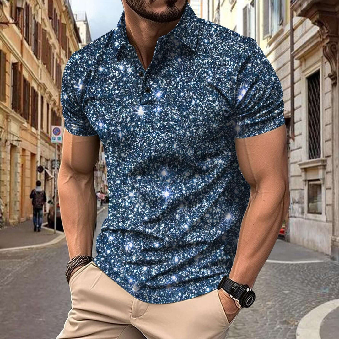 Polo Heren - Slim Fit met Korte Mouwen en Glitterprint | Trendy