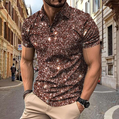 Polo Heren - Slim Fit met Korte Mouwen en Glitterprint | Trendy