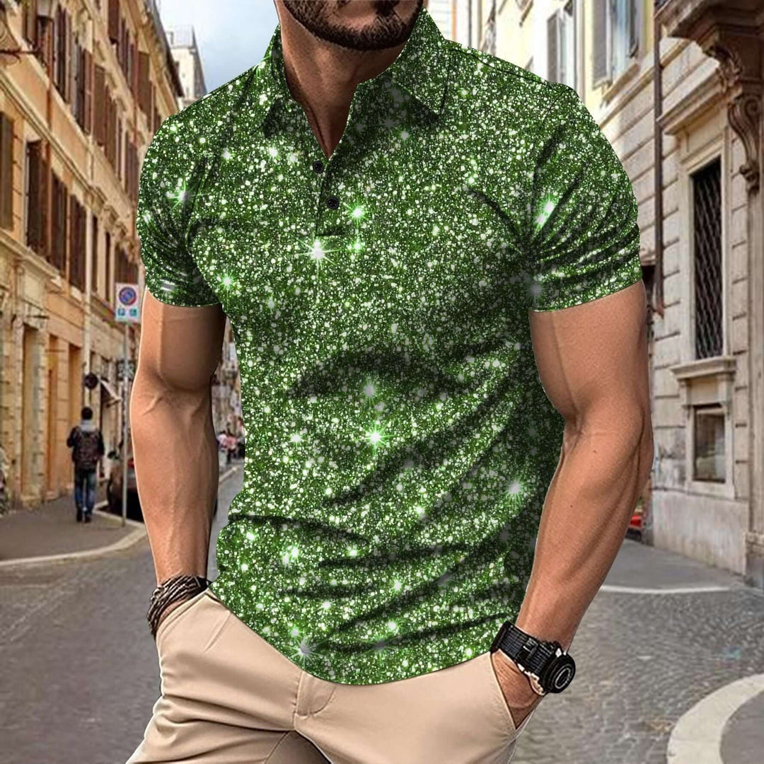Polo Heren - Slim Fit met Korte Mouwen en Glitterprint | Trendy