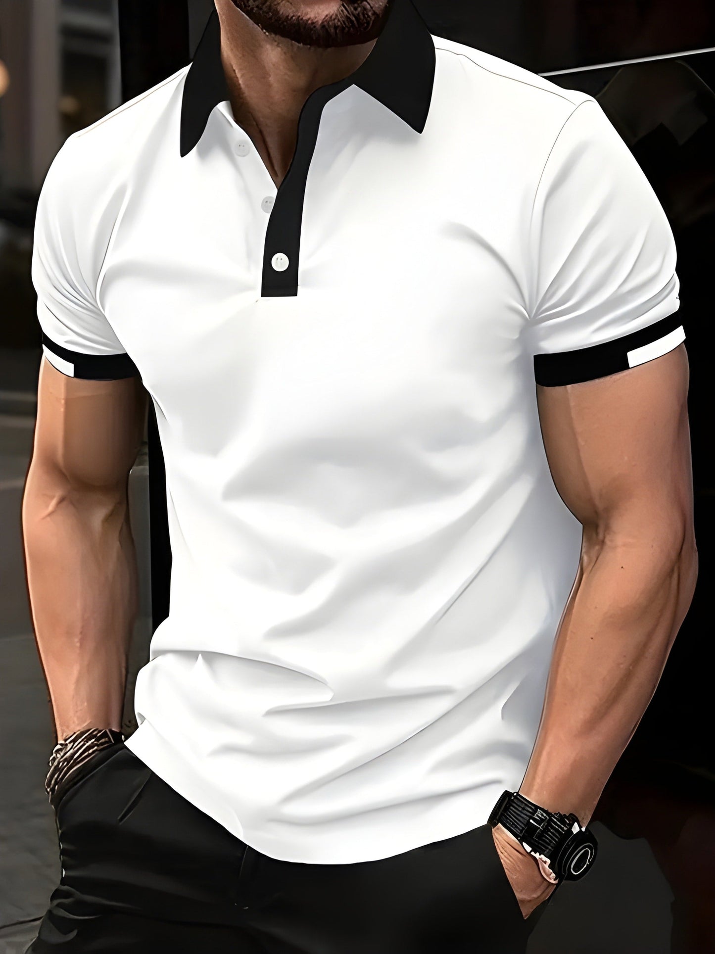 T Shirt Heren - Polokraag met Miniprint en Korte Mouwen | Spierfit