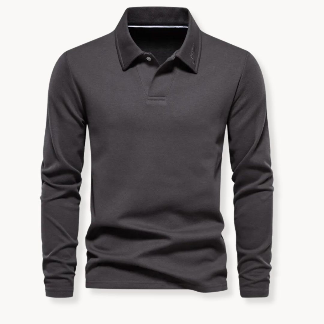 Polo Heren - Rekken Fit met Lange Mouwen en Open Kraag | Werk