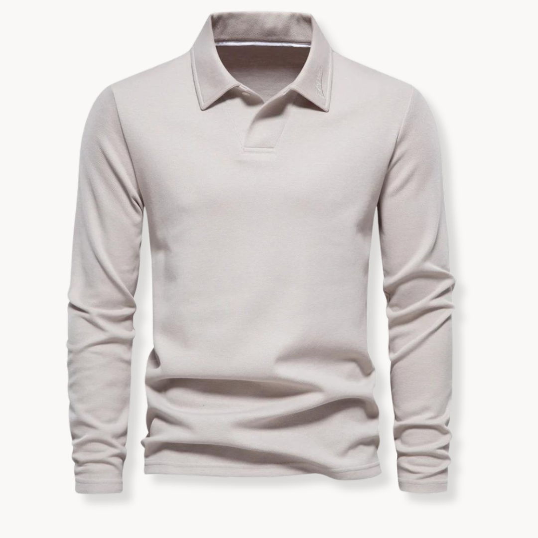 Polo Heren - Rekken Fit met Lange Mouwen en Open Kraag | Werk
