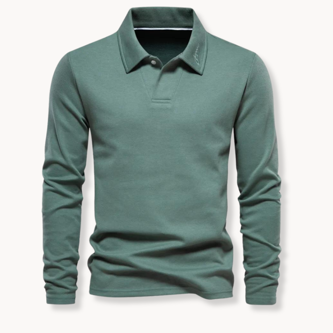 Polo Heren - Rekken Fit met Lange Mouwen en Open Kraag | Werk
