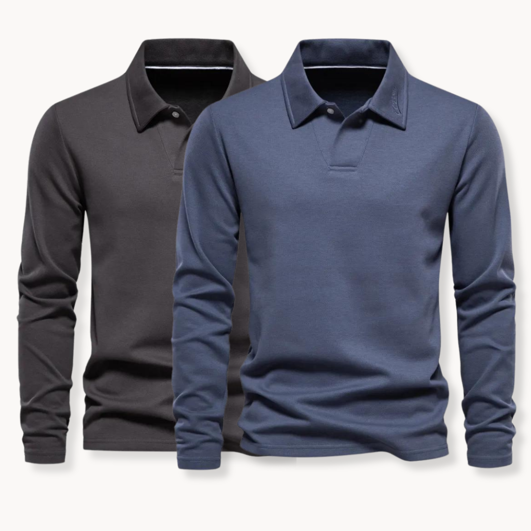 Polo Heren - Rekken Fit met Lange Mouwen en Open Kraag | Werk