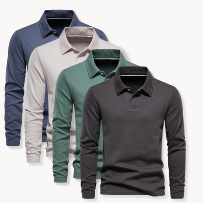 Polo Heren - Rekken Fit met Lange Mouwen en Open Kraag | Werk