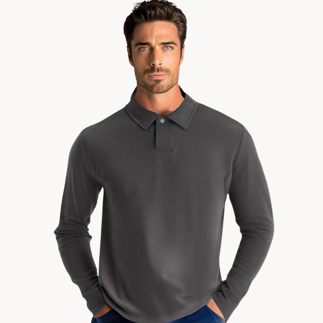 Polo Heren - Rekken Fit met Lange Mouwen en Open Kraag | Werk
