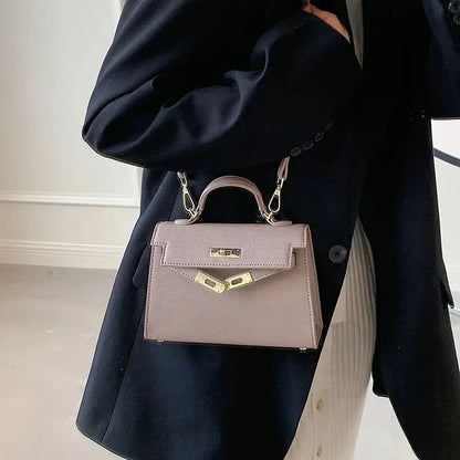 Tas Dames - Gestructureerde Handtas met Draaisluiting en Schouderband | Elegant