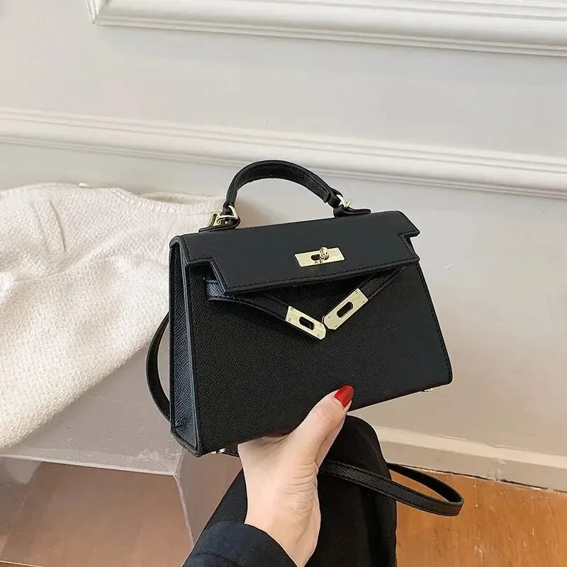 Tas Dames - Gestructureerde Handtas met Draaisluiting en Schouderband | Elegant