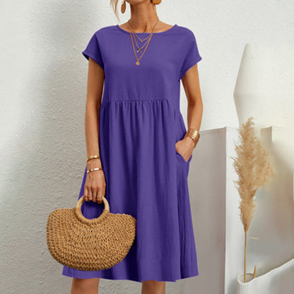 Jurk Dames - Korte Mouwen met Geplooide Taille | Zomer