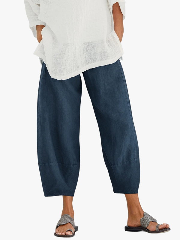Roos - Casual Linnen Broek Dames met Ballonpijpen en Elastische Enkelmanchet