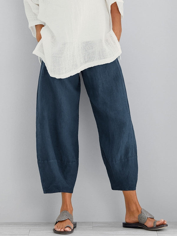 Roos - Casual Linnen Broek Dames met Ballonpijpen en Elastische Enkelmanchet
