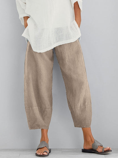Roos - Casual Linnen Broek Dames met Ballonpijpen en Elastische Enkelmanchet
