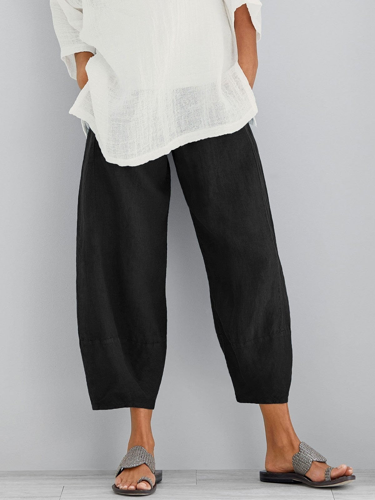 Roos - Casual Linnen Broek Dames met Ballonpijpen en Elastische Enkelmanchet