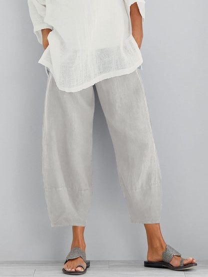 Roos - Casual Linnen Broek Dames met Ballonpijpen en Elastische Enkelmanchet
