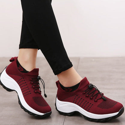 Roos - Casual Orthopedische Sneakers Dames met Plateauzool en Vetersluiting