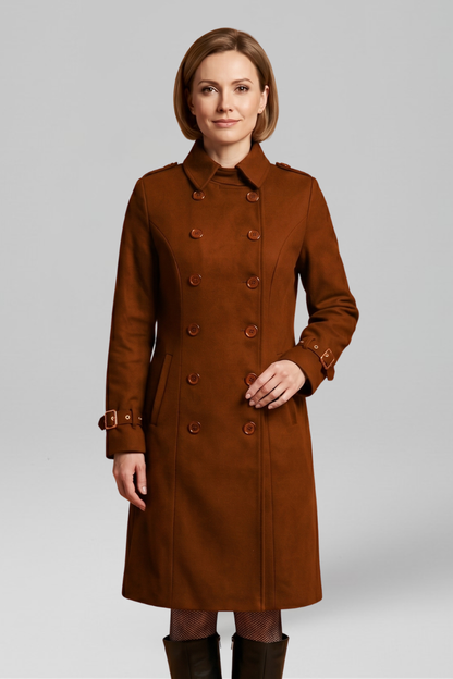 Roos - Dames Winterjas Lang Casual met Dubbele Knoopsluiting en Riem