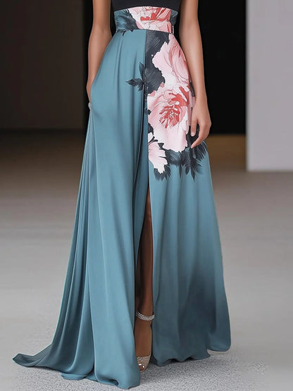 Roos - Elegante Bruiloft Gastenjurk Dames met Halternek en Bloemenprint