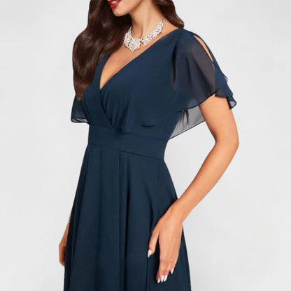 Roos - Elegante Bruiloft Gastenjurk Dames met V-hals en Asymmetrische Rok