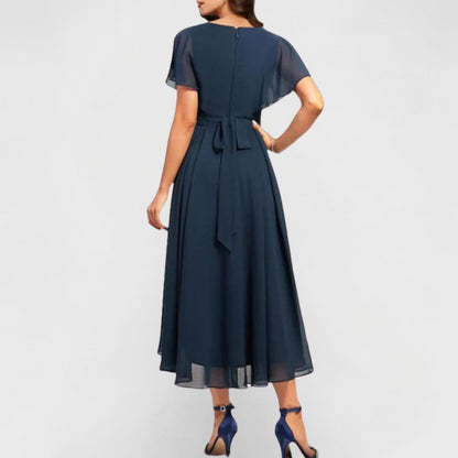 Roos - Elegante Bruiloft Gastenjurk Dames met V-hals en Asymmetrische Rok