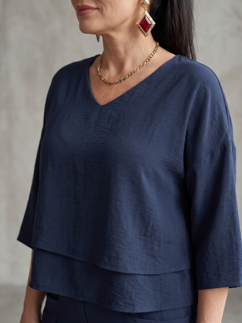 Roos - Elegante Linnen Co-ord Set Dames met Gelaagde V-hals Top en Palazzo Broek