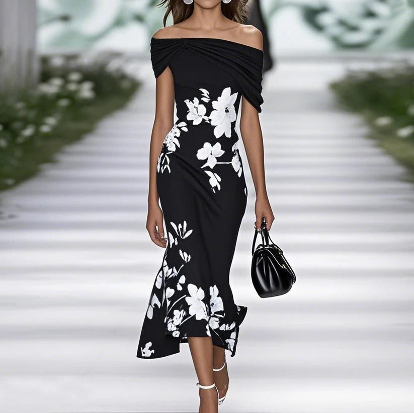 Roos - Elegante Maxi Jurk Dames met Bloemenprint en Off-shoulder Hals