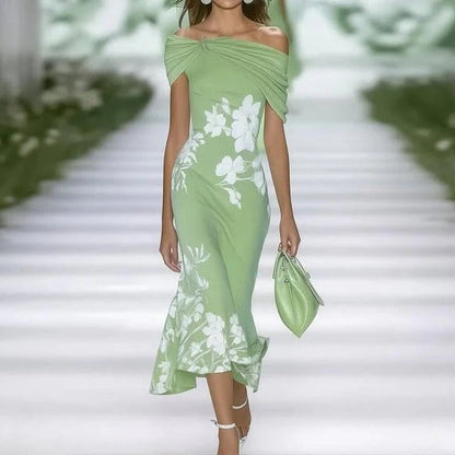 Roos - Elegante Maxi Jurk Dames met Bloemenprint en Off-shoulder Hals