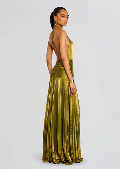 Roos - Feestelijke Bruiloft Gastenjurk Dames met Halternek en Metallic Glans