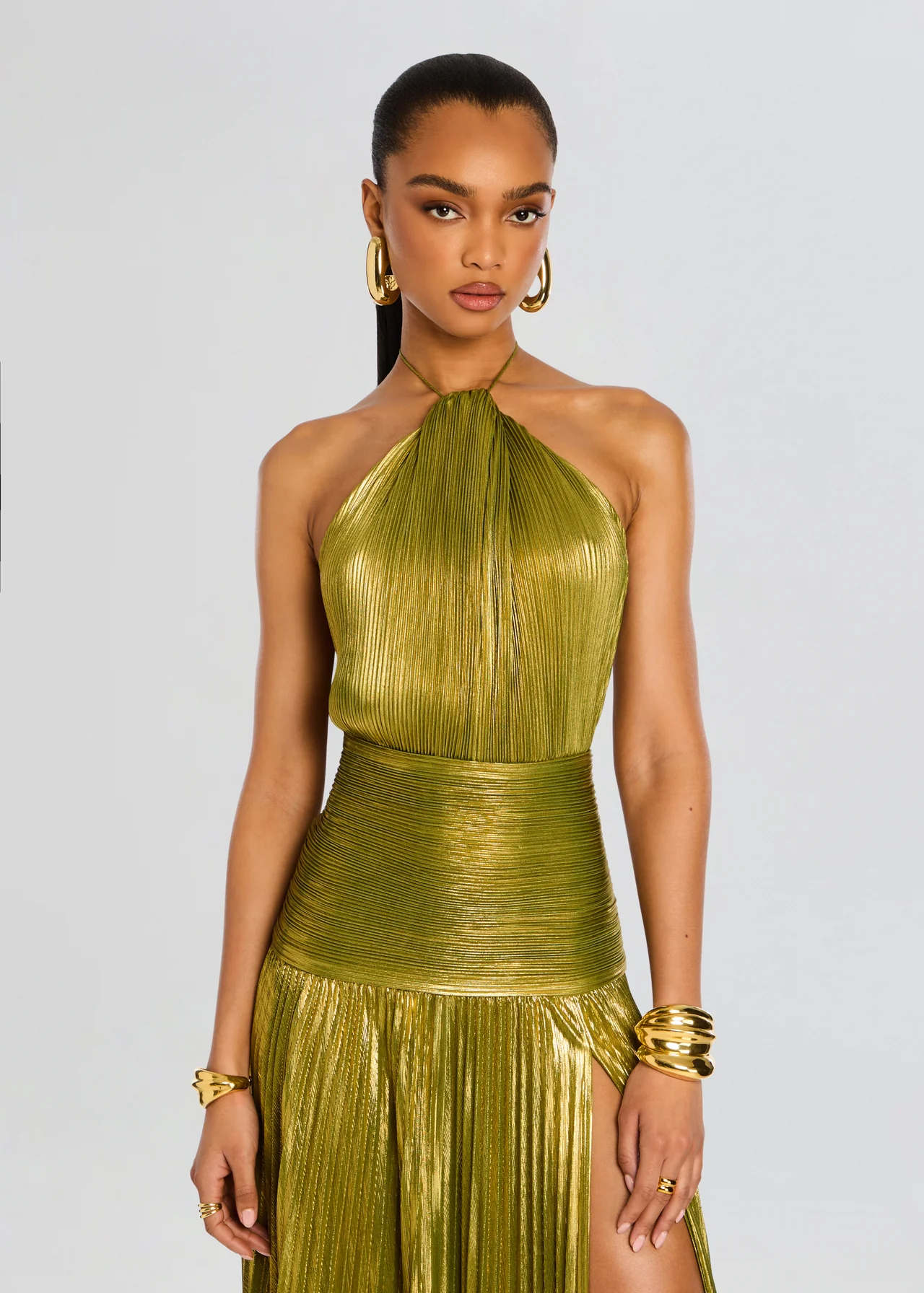 Roos - Feestelijke Bruiloft Gastenjurk Dames met Halternek en Metallic Glans
