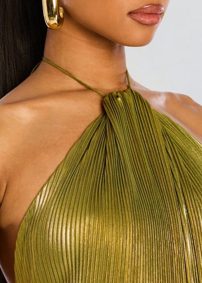 Roos - Feestelijke Bruiloft Gastenjurk Dames met Halternek en Metallic Glans