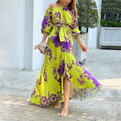 Roos - Feestelijke Bruiloft Gastenjurk Dames met Off-Shoulder en Strikceintuur