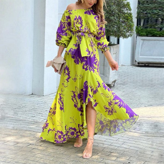 Roos - Feestelijke Bruiloft Gastenjurk Dames met Off-Shoulder en Strikceintuur