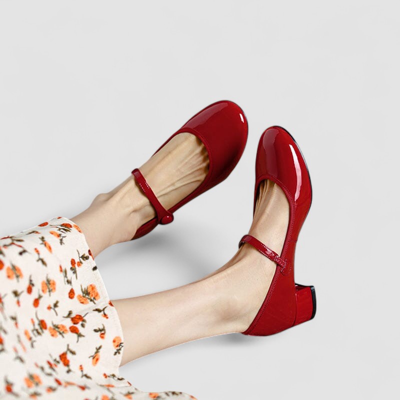 Roos - Feestelijke Orthopedische Mary Jane Schoenen Dames met Glanzende Afwerking en Blokhak