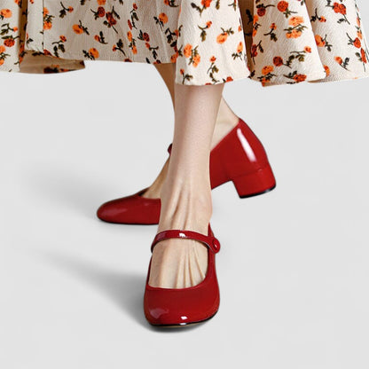 Roos - Feestelijke Orthopedische Mary Jane Schoenen Dames met Glanzende Afwerking en Blokhak
