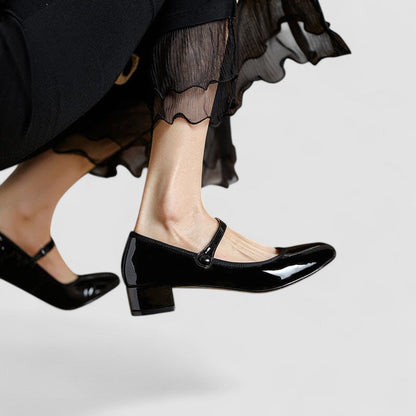 Roos - Feestelijke Orthopedische Mary Jane Schoenen Dames met Glanzende Afwerking en Blokhak