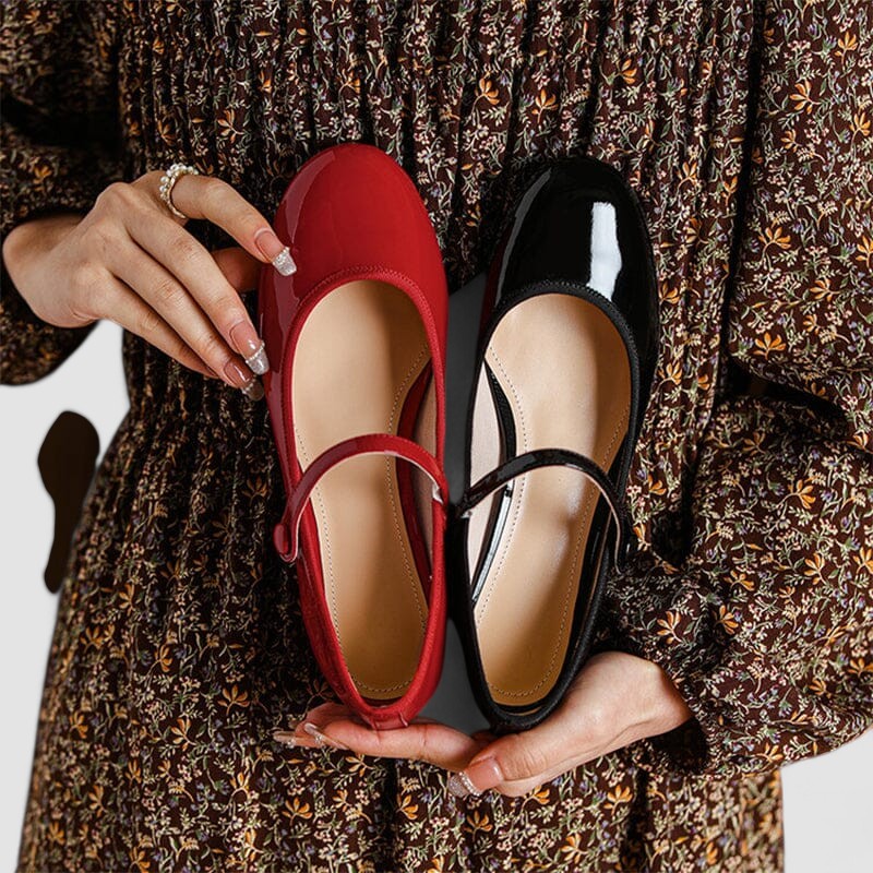 Roos - Feestelijke Orthopedische Mary Jane Schoenen Dames met Glanzende Afwerking en Blokhak
