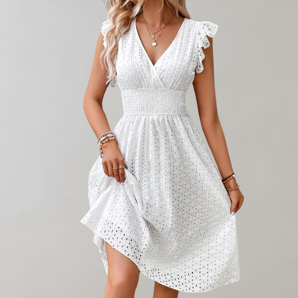 Roos - Romantische Midi Zomerjurk Dames met V-hals en Ruffle Mouwen