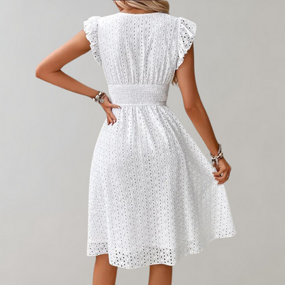 Roos - Romantische Midi Zomerjurk Dames met V-hals en Ruffle Mouwen