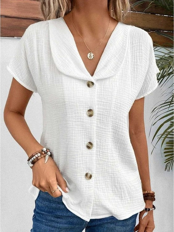 Roos - Stijlvolle Linnen Blouse Dames met V-hals en Knoopsluiting