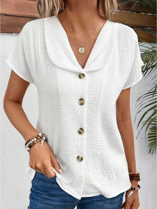 Roos - Stijlvolle Linnen Blouse Dames met V-hals en Knoopsluiting