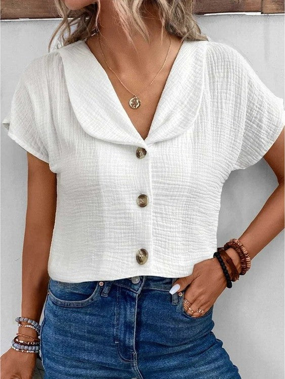 Roos - Stijlvolle Linnen Blouse Dames met V-hals en Knoopsluiting