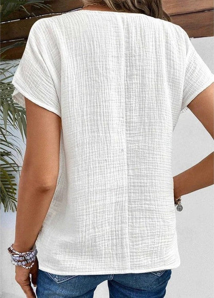 Roos - Stijlvolle Linnen Blouse Dames met V-hals en Knoopsluiting